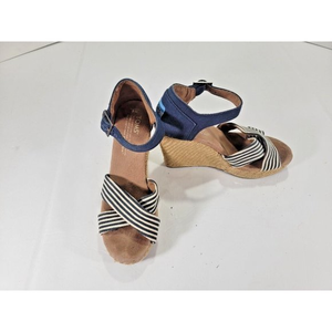 Toms Navy Blue White  Ankle Strap Espadrille Wedge Sandals Womens Size 6‎